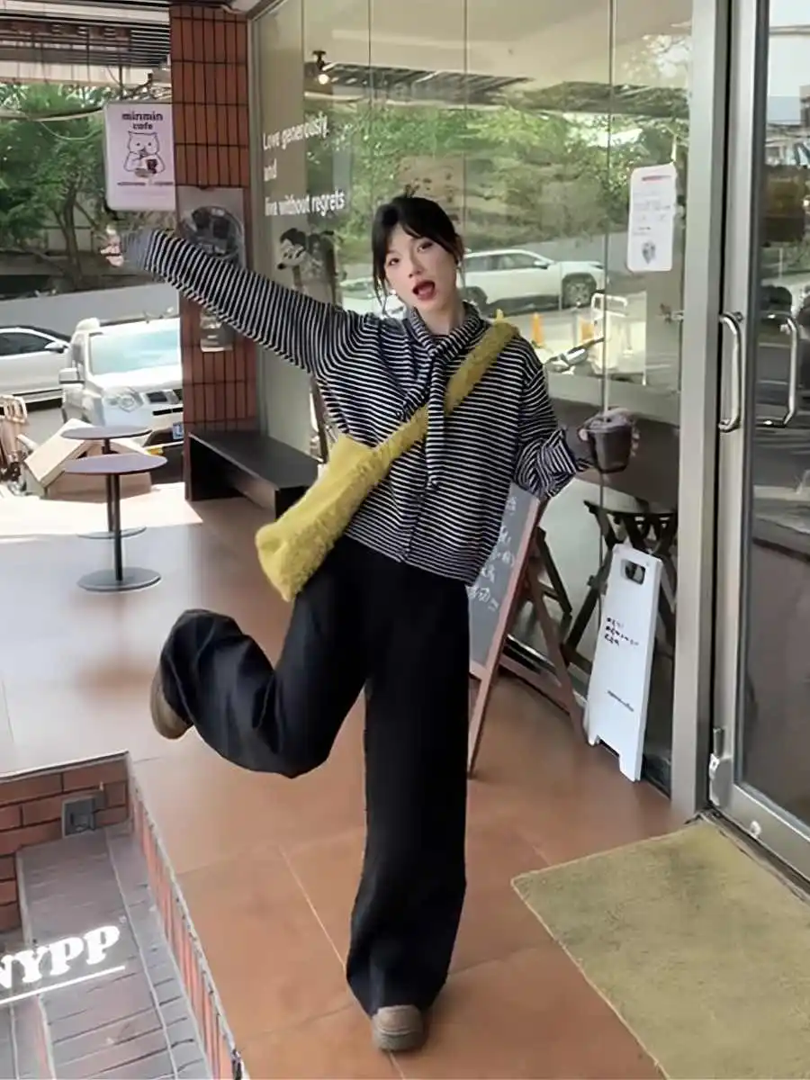 

Cardigans Japanese High School Sweaters Womens Winter Ribbed Full Collar Patched Leisure Minimalist O-Neck Decorative Streetwear