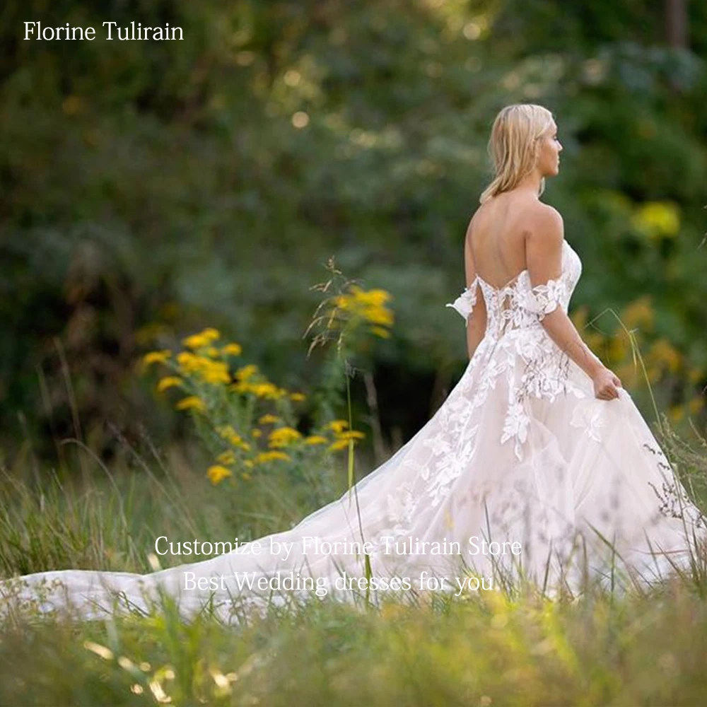 Bespoke Robe De Mariée mit Sexy Weg Von der Schulter Tiefe V-ausschnitt Elegante A-line Bodenlangen Gericht Zug Brautkleider für Bräute