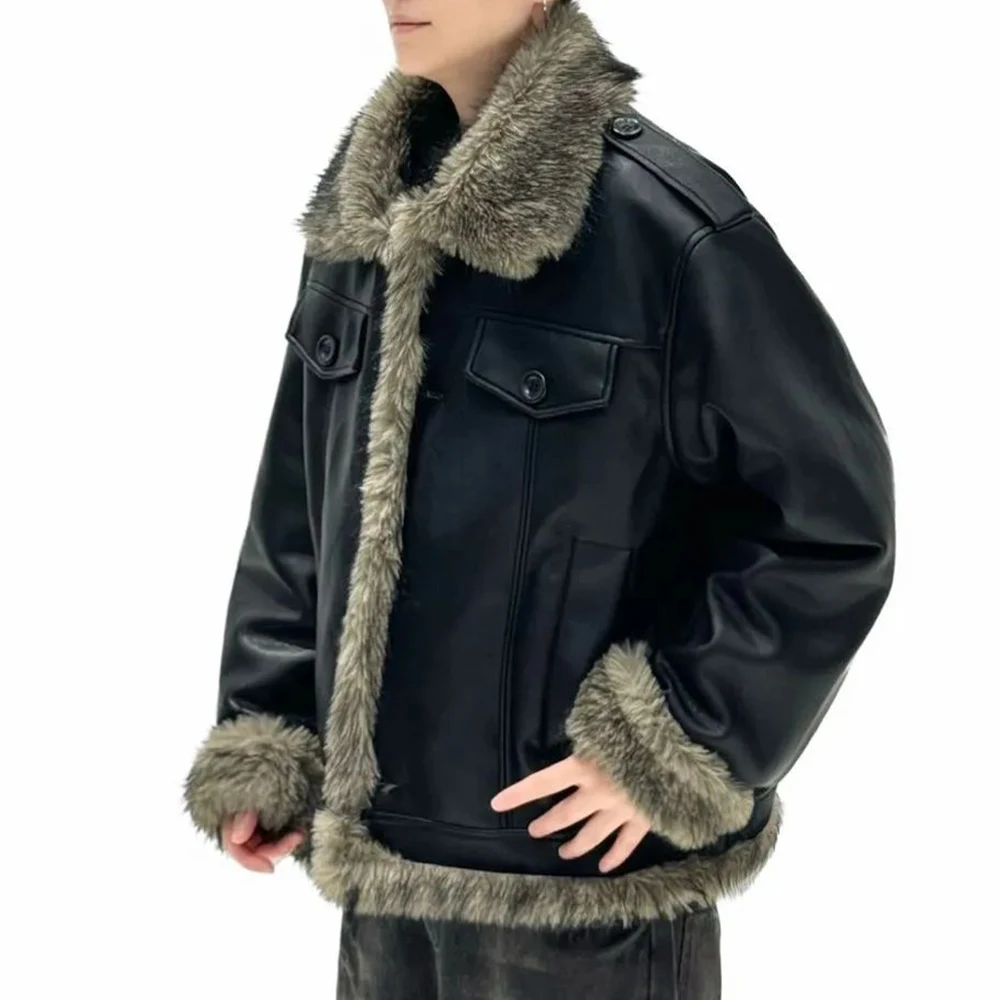 Mens Winter Pu Leather Jacket Furry Warm Motorcycle Rider Jacket Fashion Daily Outdoor Comfortable Top Men'S Clothing 2026 New