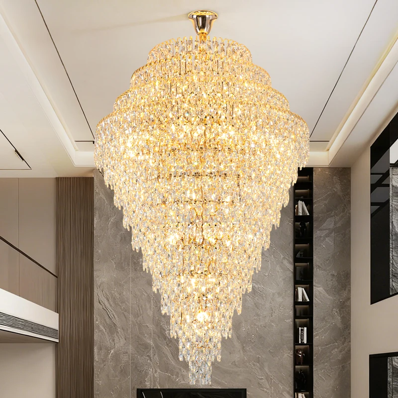 Duplex Building Crystal Chandelier Light Luxury Modern Crystal Hall Lighting Creative Villa Ceiling Light High Ceiling Living