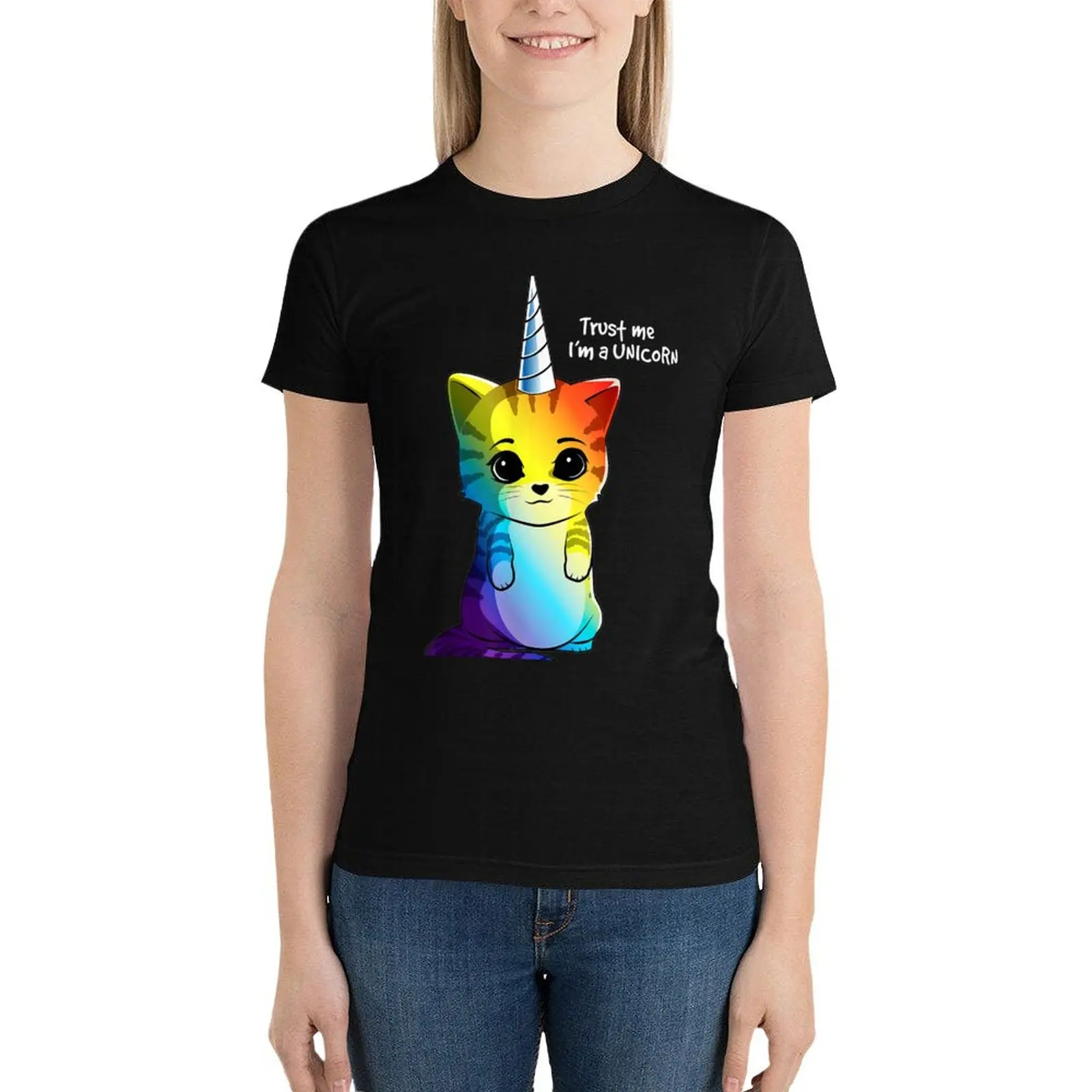 Caticorn Rainbow Gical Cat Unicorn Kittycorn Tee T-Shirt hippie clothes female cute clothes plus size tops tshirts for Women