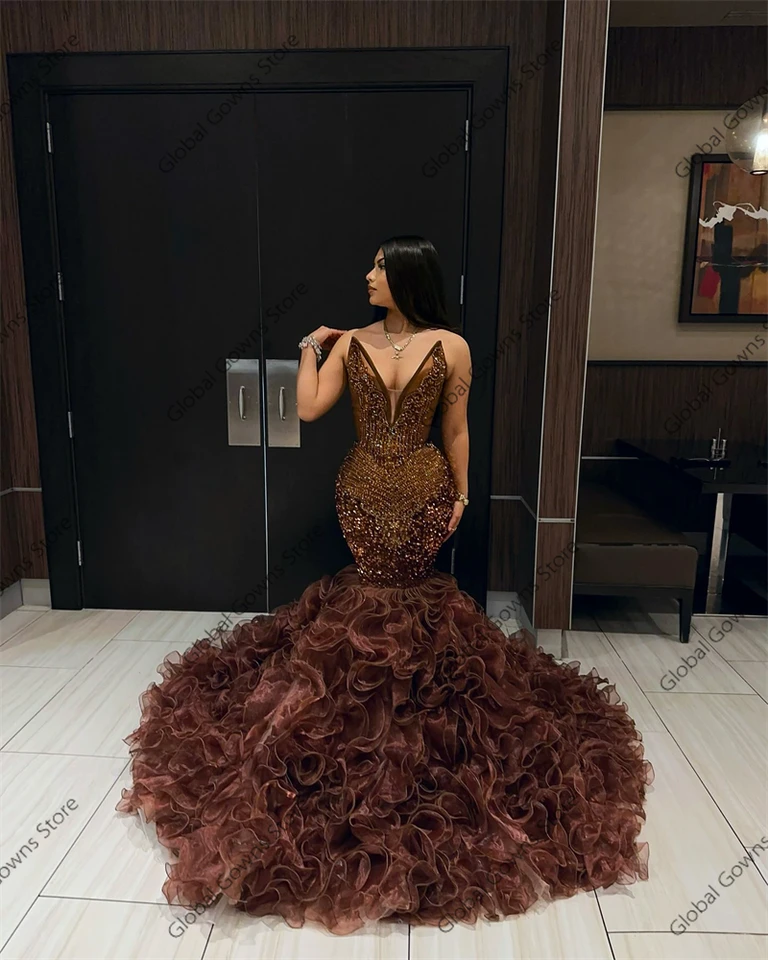 brown prom dress black girl Unique Mermaid Satin Brown Long Prom Dress, Brown Long Evening Dress –  toptby main image 1
