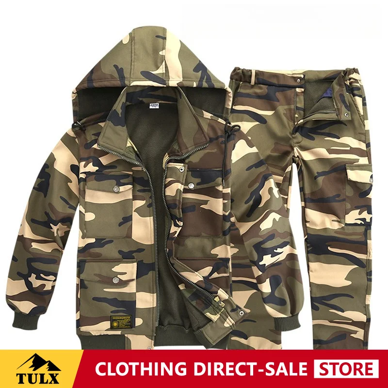 Winter Full Body Fleece Workwear Set Men Thick Cold Resistant Warm Wear-resistant Scratch Resistant Protective Clothing