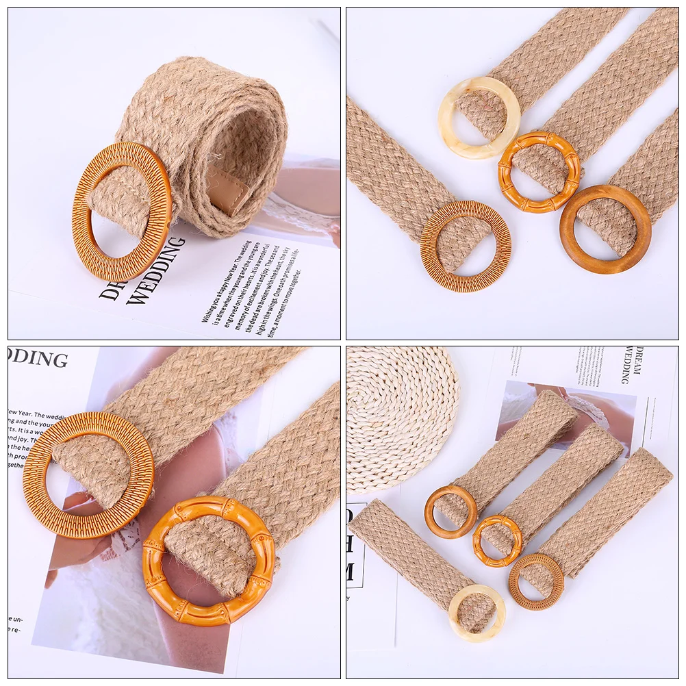 

1pc Retro Style Women Belt Cotton Linen Material Round Buckle Decorative Casual Waist Accessory Fashion Dress Coat Belt