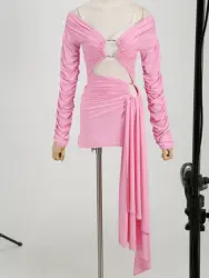 Birthday Dresses Luxury 2024 Autumn Long Sleeve Party Dress Sexy Hollow Out Evening Gowns Fashion Pink Prom Gown Woman Clothes