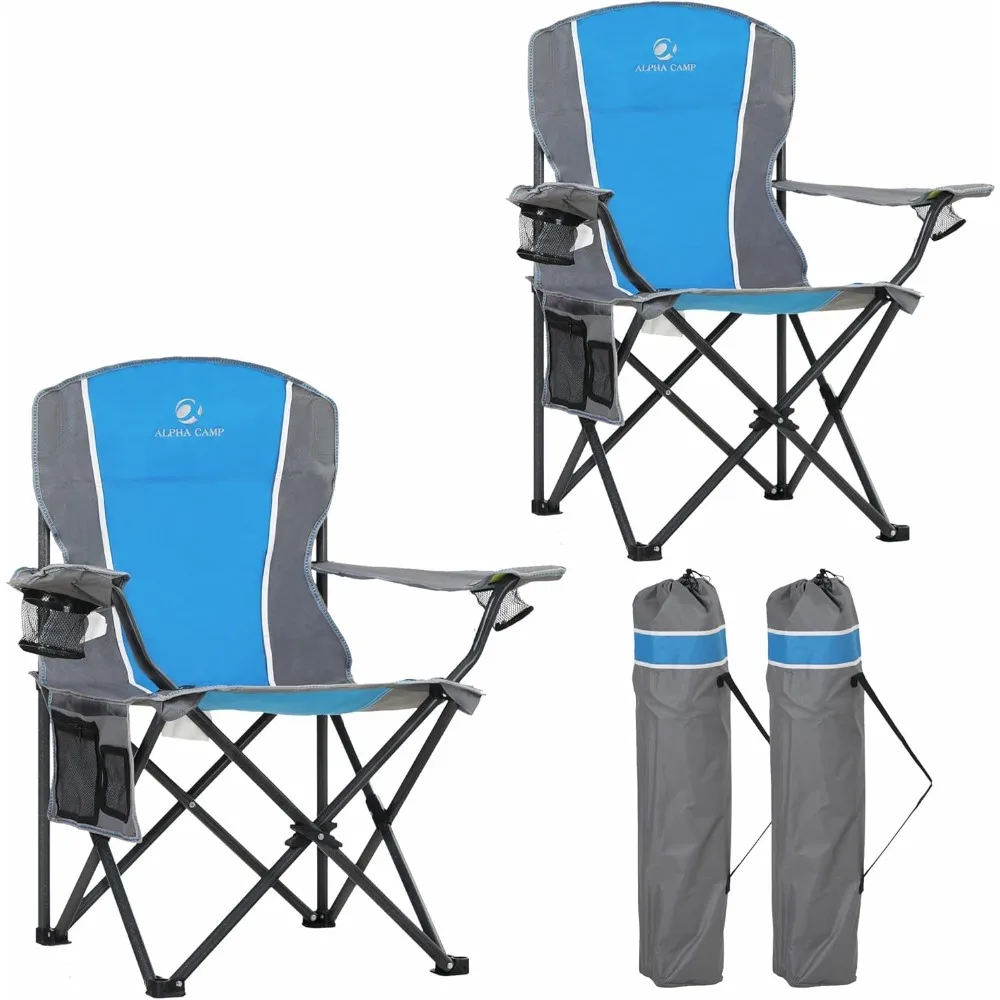 

LET'S CAMP Oversized Outdoor Folding Camping Chair, 2 Pack Heavy Duty Arm Chairs with Cup Holder and Storage Bag, 350 LBS Weight