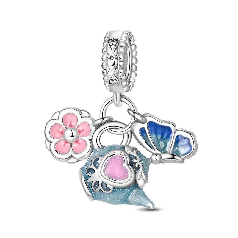 

925 Sterling Silver Garden Tea Party Charms Pendant For Women Fit Original Bracelet DIY Birthday Party Jewelry Gifts