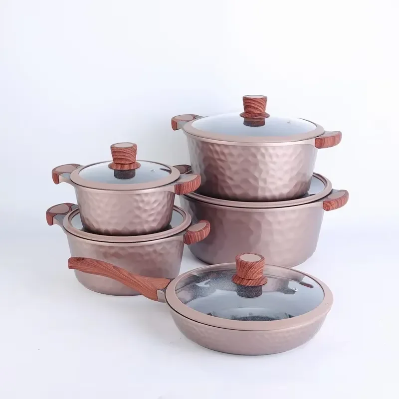 10pcs Marble Non Stick Aluminum Cookware Set Die Cast Double Handle Pots Pans Kitchen Cooking Utensils For Induction Stove