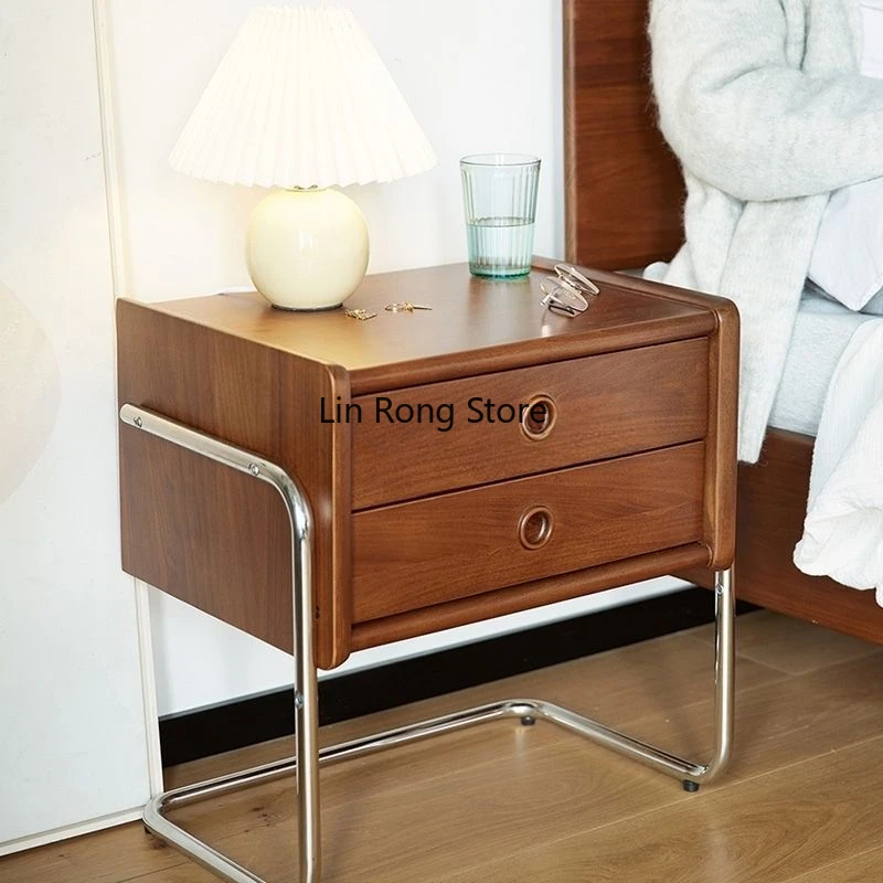 Nordic Solid Wood Nightstand Integrated Simple Modern Storage Cabinet Retro Side Free Installation Furniture Bedside Table