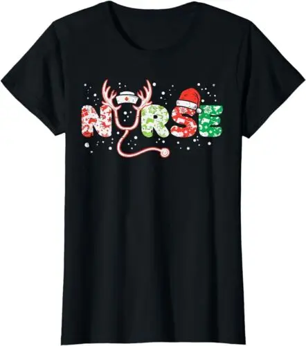 Nurse Christmas Stethoscope Nurses Xmas Scrub Top Women T-Shirt