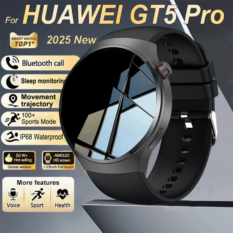 

GT 5 Pro Смарт-часы для мужчин для Huawei AMOLED Экран GPS Траектория движения Сердечный ритм Bluetooth Вызов Спортивные водонепроницаемые умные часы