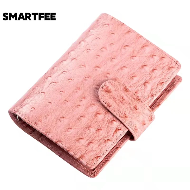 Smartfee A6 Leather Notebook Ostrich Style Pocketbook Binder Photocards A6 Notebook Agenda Budget Planner Notepad With the Rings