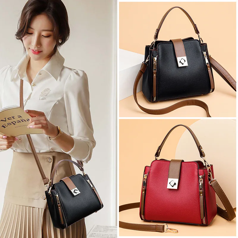 Small Bucket Shoulder Bags For Women Luxury Designer PU Leather Messenger Crossbody bags Ladies Casual Solid Color Purse Handbag