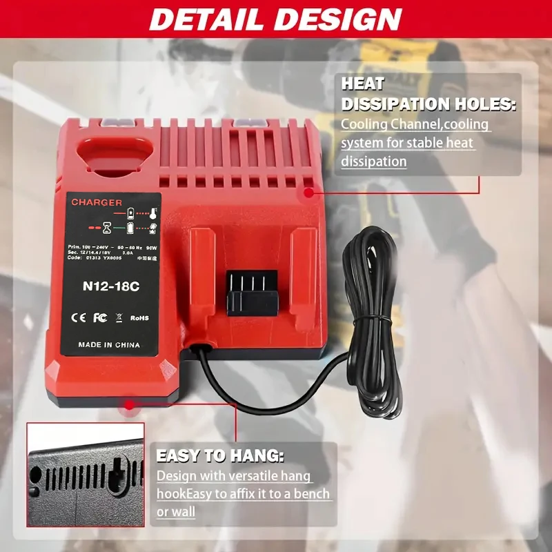 

Upgraded Replacement Li-ion Battery Charger Multi Voltage Charger for Milwaukee M18 14.4V-18V 48-11-1828/48-11-1840/48-11-1850