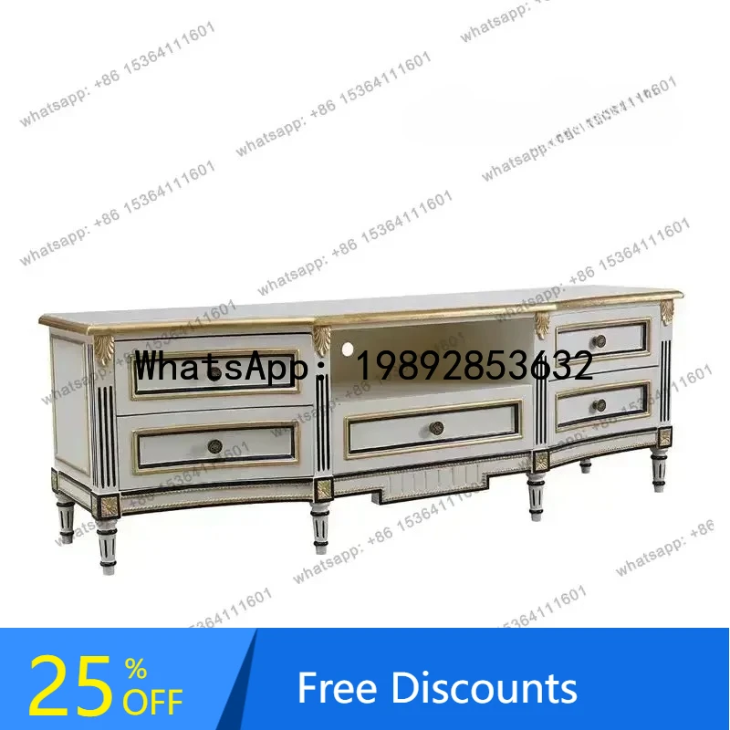

HH French Light Luxury Court Solid Wood Carving Flower TV Cabinet European Neoclassical Living