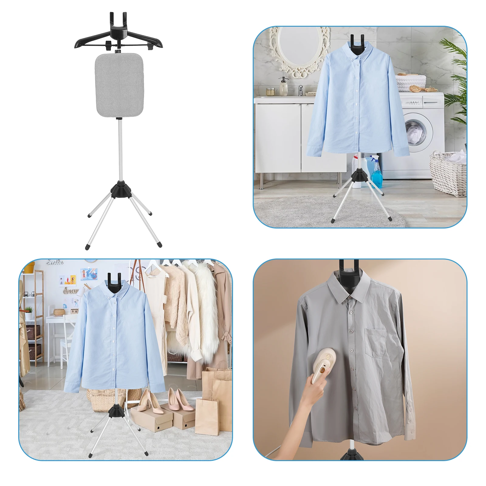 

1pcs 1 Foldable Ironing Rack with Board Aluminum Alloy Black Drying Clothes Steamer Stand Home Use Storage