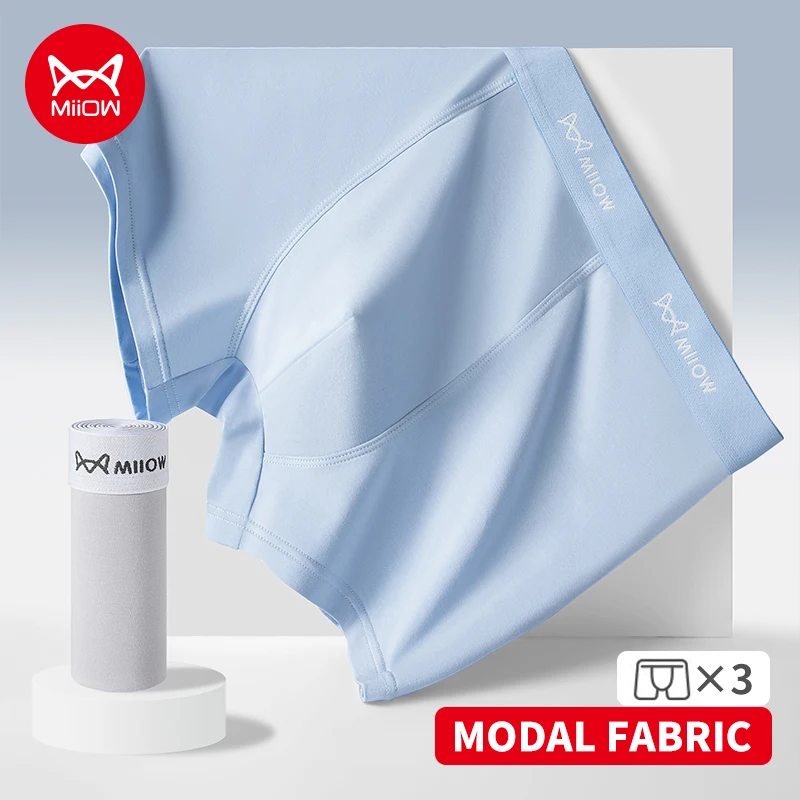 

MiiOW, 3 шт., мужское нижнее белье из модала, боксеры 7A, антибактериальные мужские трусы с промежностью, шелковистые, мягкие дышащие мужские трусы, трусы-боксеры