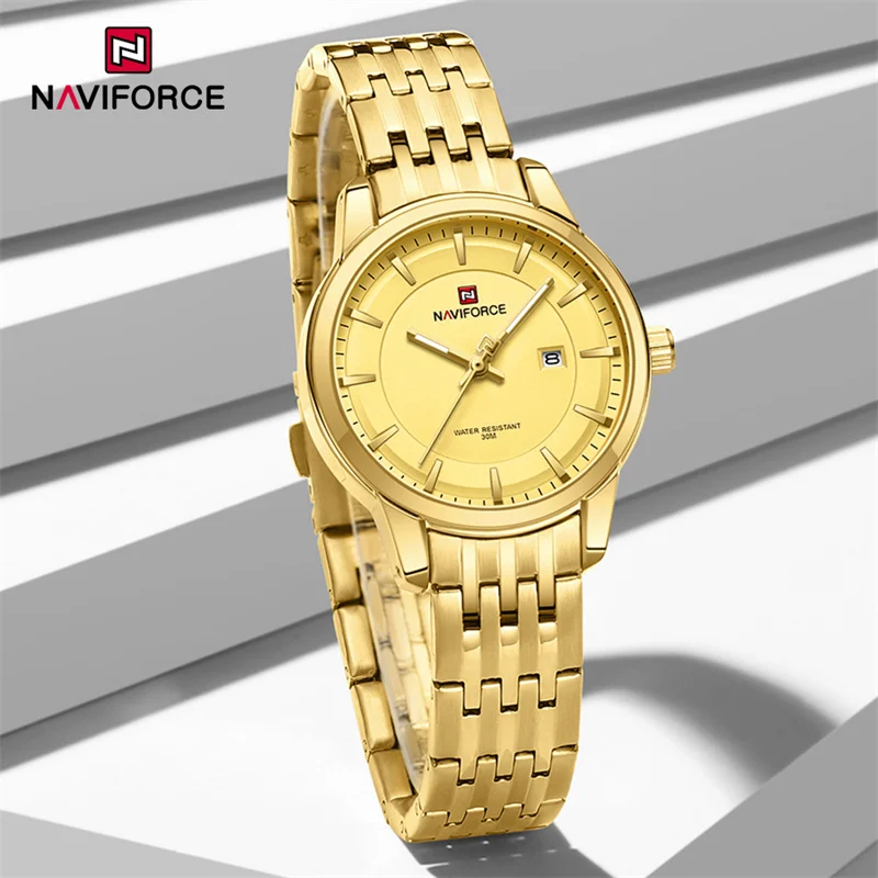 NAVIFORCE Brand Women Calendar Quartz Watch Stainless Steel Band Stylish Waterproof Luminous Couple Wristwatch Relogio Feminino