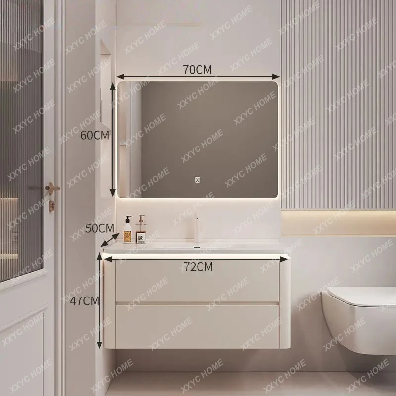 

Керамический умывальник LXCream в стиле модерн, комбинированный с тумбой для ванной из массива дерева, простой и стильный дизайн.