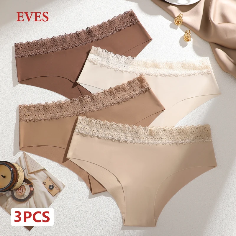 3PCS S-XXL Lace Panties Women's Seamless Solid Color Underwear Sexy Low-Waist Comfortable Briefs Girls Stretchy Soft Lingerie