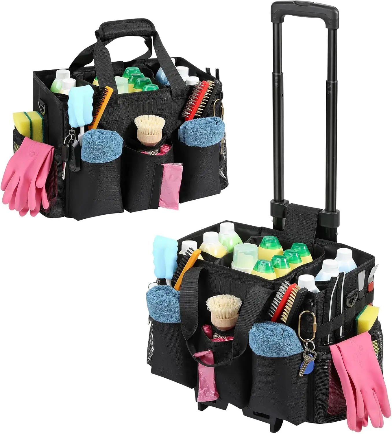 

Портативная сумка-органайзер на колесиках со съемной тележкой, большая водонепроницаемая сумка для уборщиц, черная