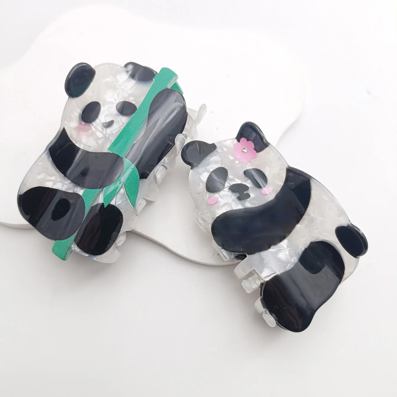 Cute Panda Bamboo Hair Clip Acetate Claw Clip Creative Animal Shark Clip for Women Fashion Hair Claw Headwear Hair Accessories