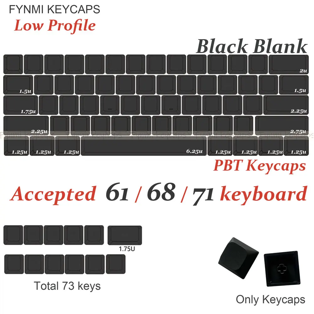 Fynmi Blank Black Low Profile Original PBT Keycaps ANSI 61-116 klawiszy, barwione sublimacyjnie keycapy do klawiatur mechanicznych — zdjęcie produktu 5