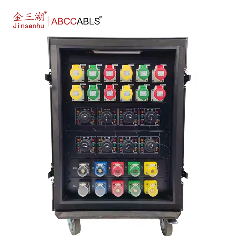 Stage Power Distribution Box, 5 In/5 Out 400A Camlock, 8 Socapex 19Pin, 12*16A 3CEE Industrial Sockets Wheeled Flight Case
