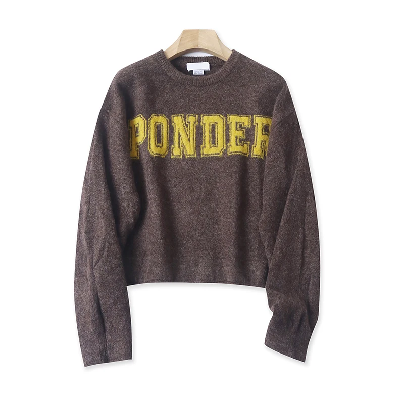 

Свободный крой, вязаный длинный свитер, круглый Ne, женский модный свитер для колледжа, зимнее новое поступление, милый свитер, Thiened