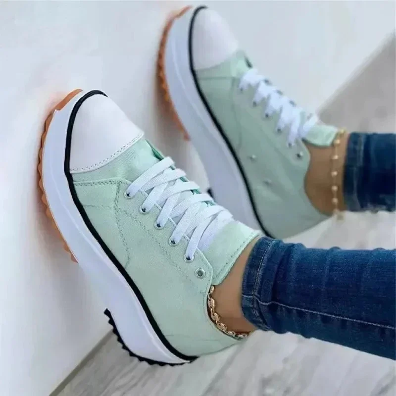 Neue Damen-Freizeitschuhe 2024 Herbst Sommer Runde Spitze Canvas Einfarbig Niedrig Geschnitten Große Größen Damenschuhe – Detail 3