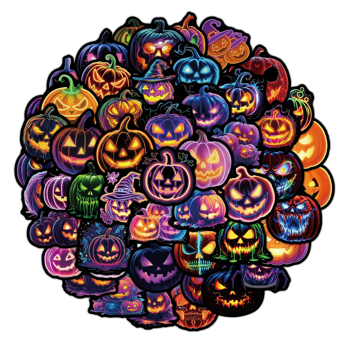 50Pcs Colorful Halloween Pumpkin Stickers  Decals For Phone Laptop Suitcase Notebook Skateboard Waterproof Stickers