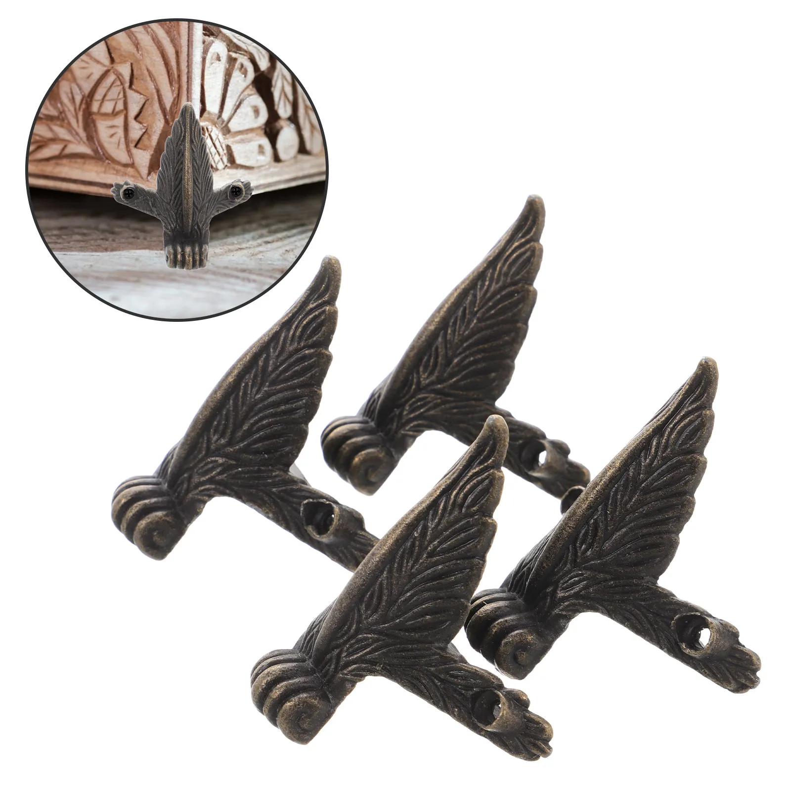 4Set Sturdy Zinc Alloy Cabinet Feet Vintage Decorative Metal Legs Furniture Jewelry Box Support Replacement Set