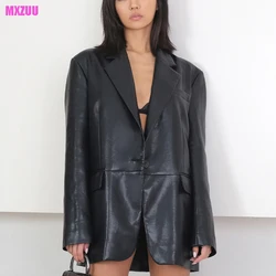 Frauen Jacke Echt Leder Blazer Frühling Oversize Single Button Lose Beiläufige Gemüse Gegerbtem Schaffell Anzug Neue In Outer