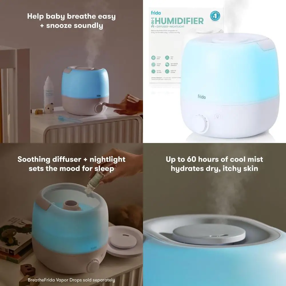 

Увлажнитель воздуха с функцией холодного тумана для больших помещений, с верхней заливкой, 60-часовая работа, ночник, автоматическое отключение, бесшумная работа, ручка для переноски и функция эфирных масел.