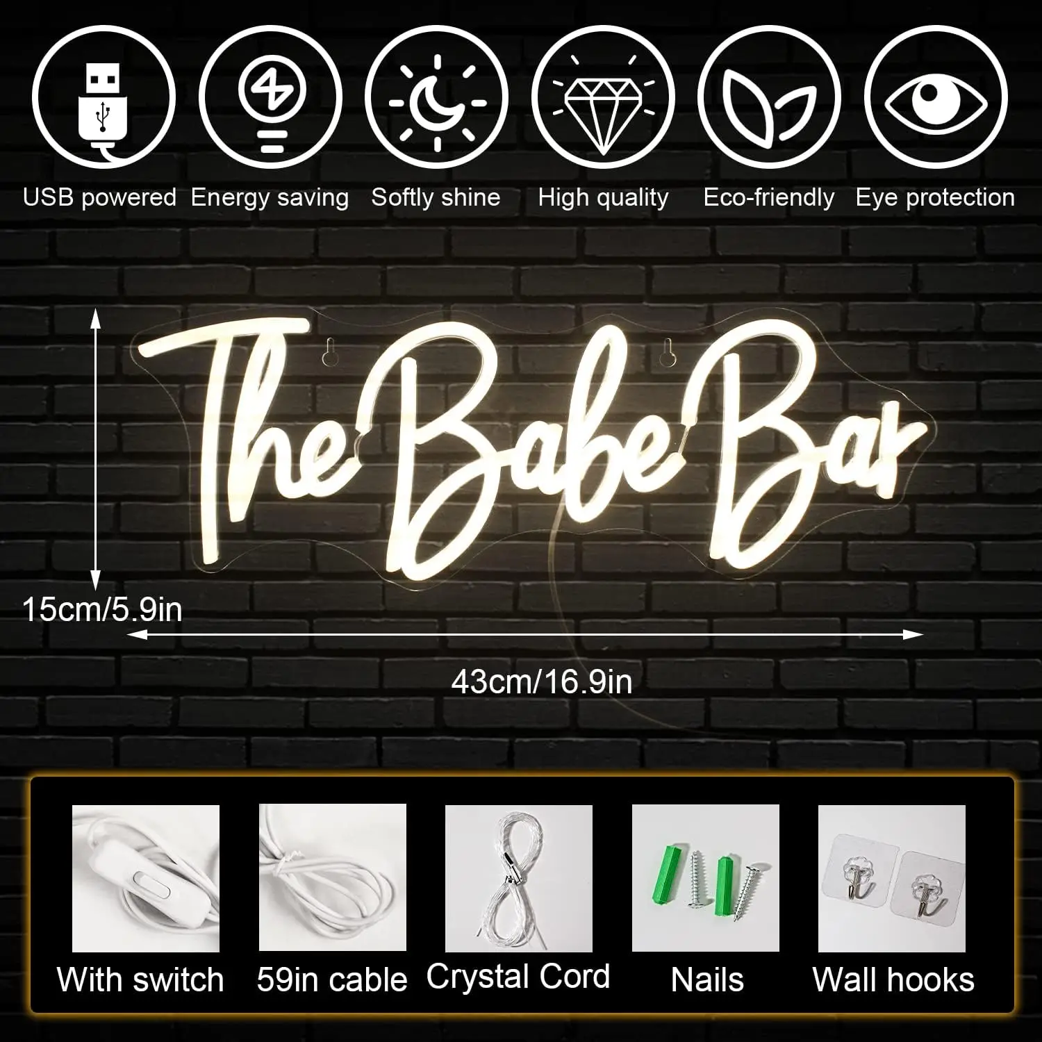 The Babe Bar Neon Led Sign Warm White Neon Sign for Wall Decor USB Powered Neon Lights Sign for Living Room Windows
