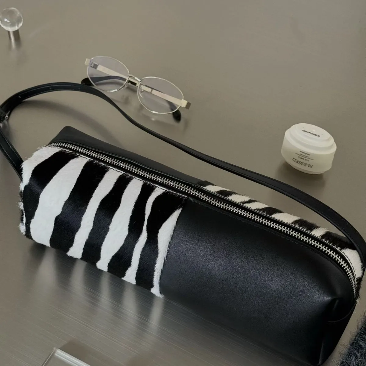 FIRMRANCH 2026 Spring New Color-block Zebra Print Cylinder Design Women's Shoulder Crossbody Bag Special Chic Purse