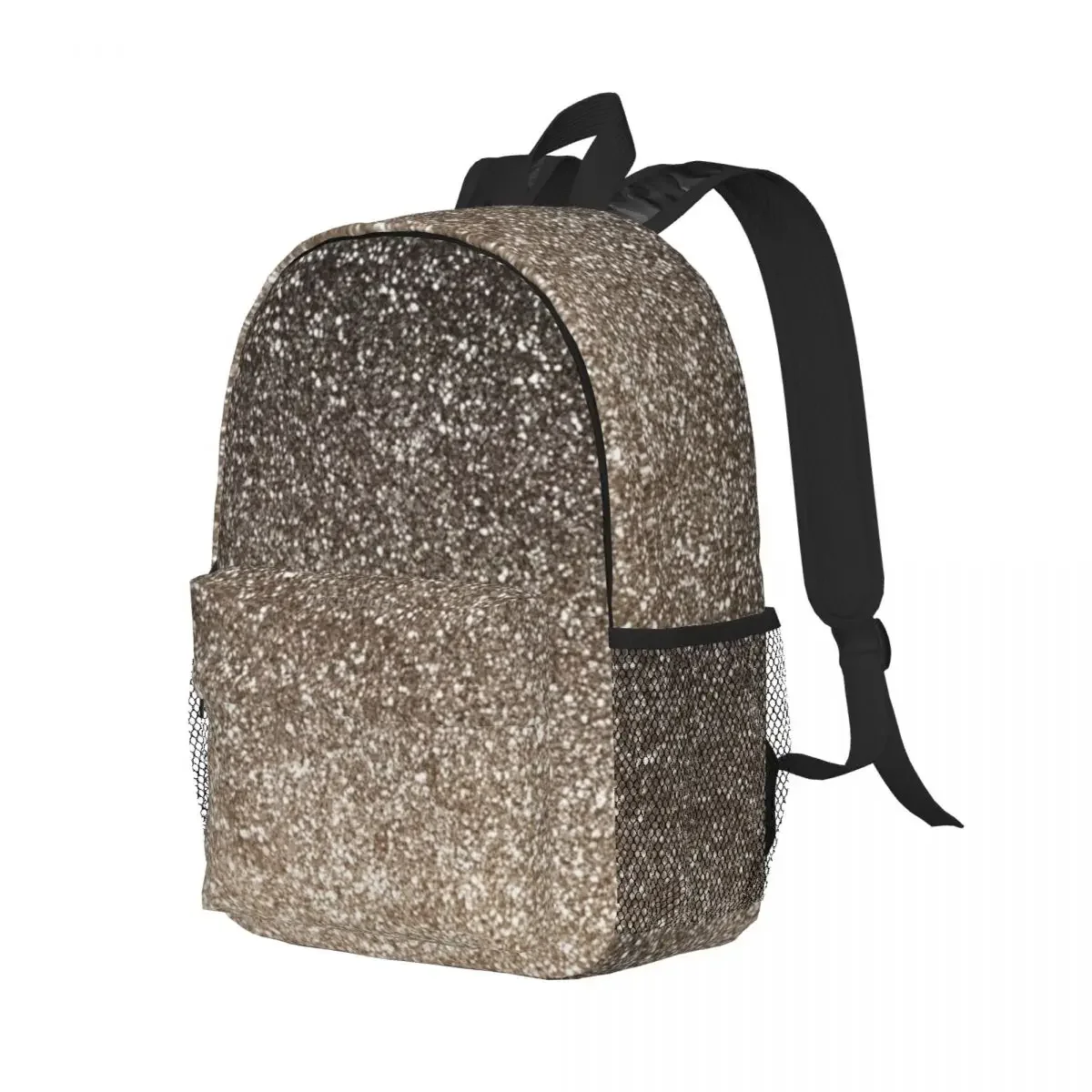 Black And Beige Gradient Sparkle Pink Glitter Backpacks Boys Girls Bookbag Fashion School Bags Laptop Rucksack Shoulder Bag