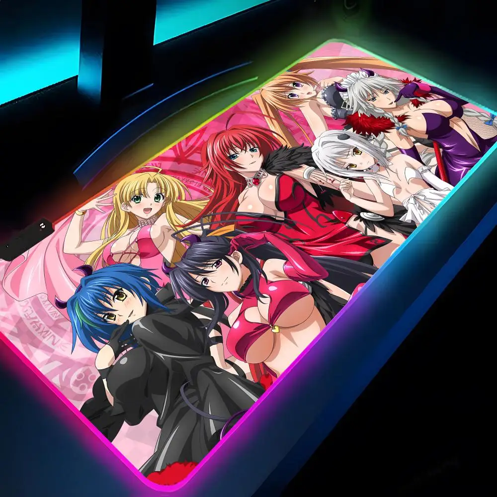 

High School DXD Anime Mouse Pad Rgb Xxl Laptop Mat Gaming Mousepad Backlit Keyboard Gamer Girl Table Pads Desk