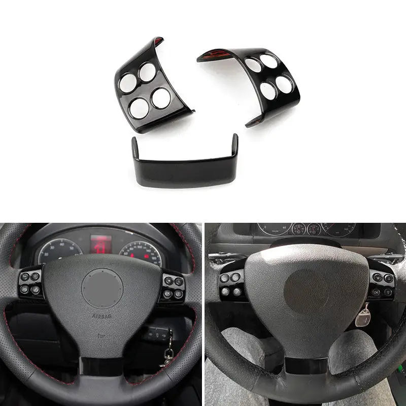 For VW Golf 5 MK5 Passat B6 Jetta Tiguan 2007 2008 2009 2010 2011 3pcs Bright Black Car Interior Steering Wheel Panel Cover Trim