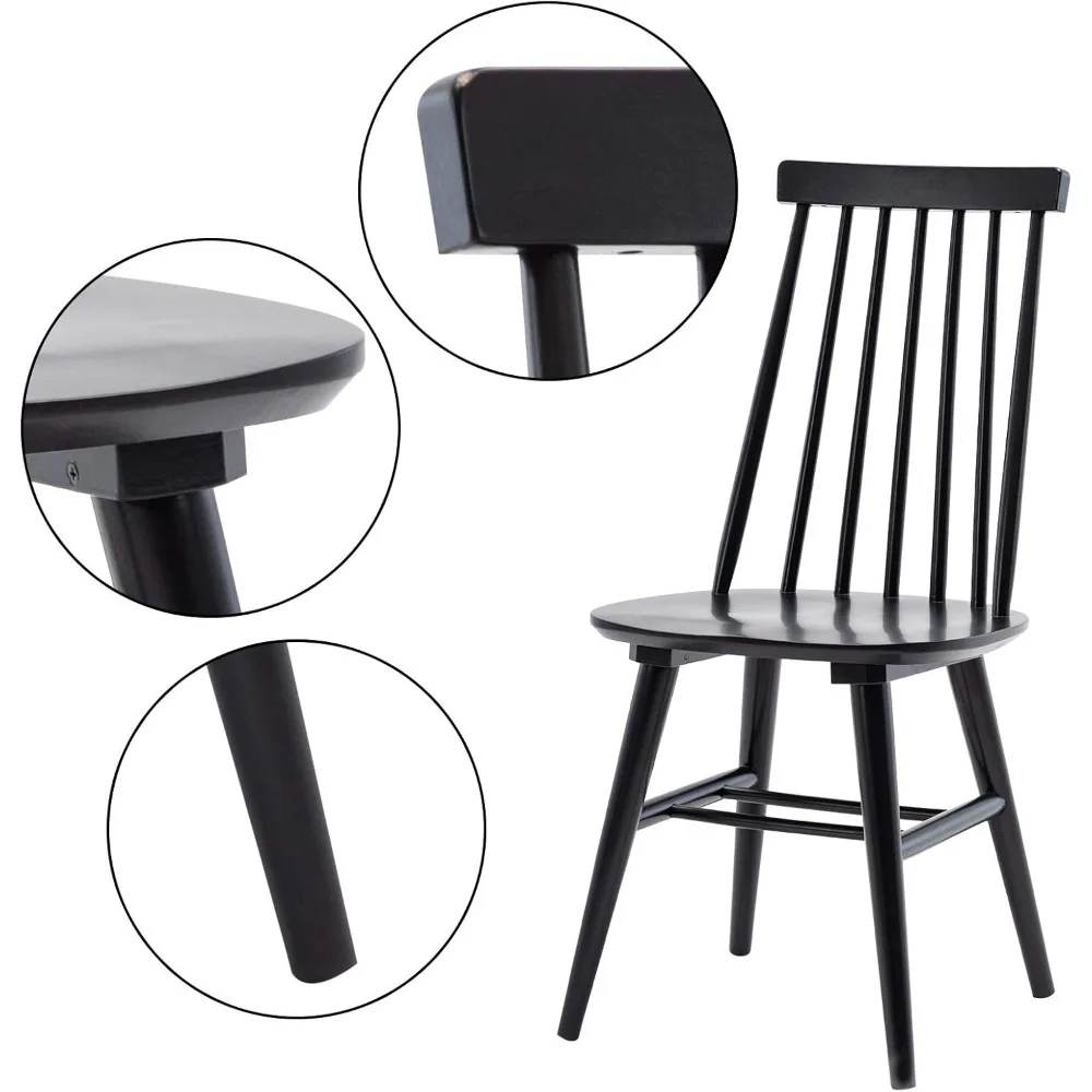 مجموعة من كرسيين لتناول الطعام، كرسي طعام خشبي، كرسي مطبخ مسطح بظهر نودلز، أسود #6