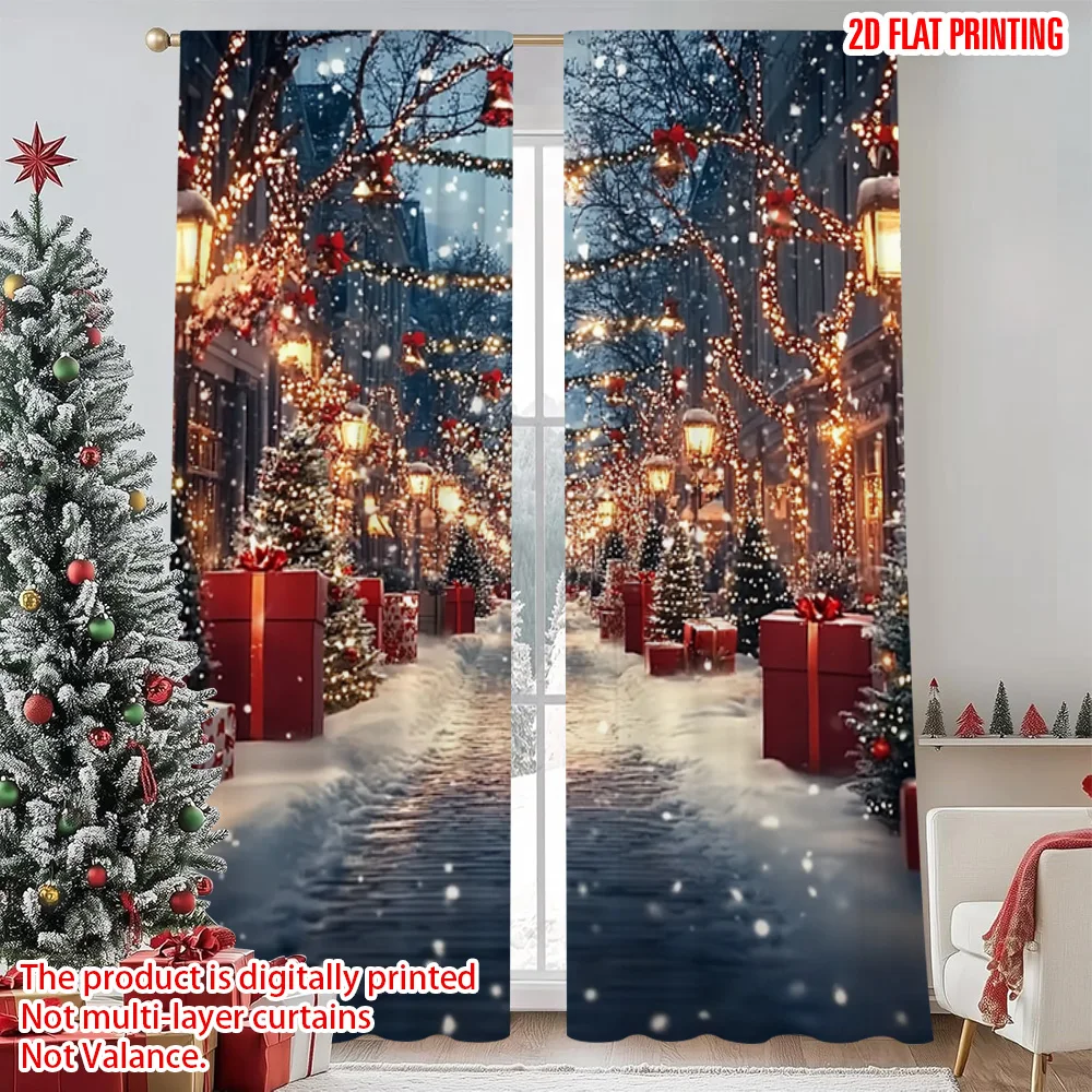 

2pcs 2D flat printing Merry Christmas Popular Curtain Christmas Forest and Snow Scenery Versatile 100% Polyester Without