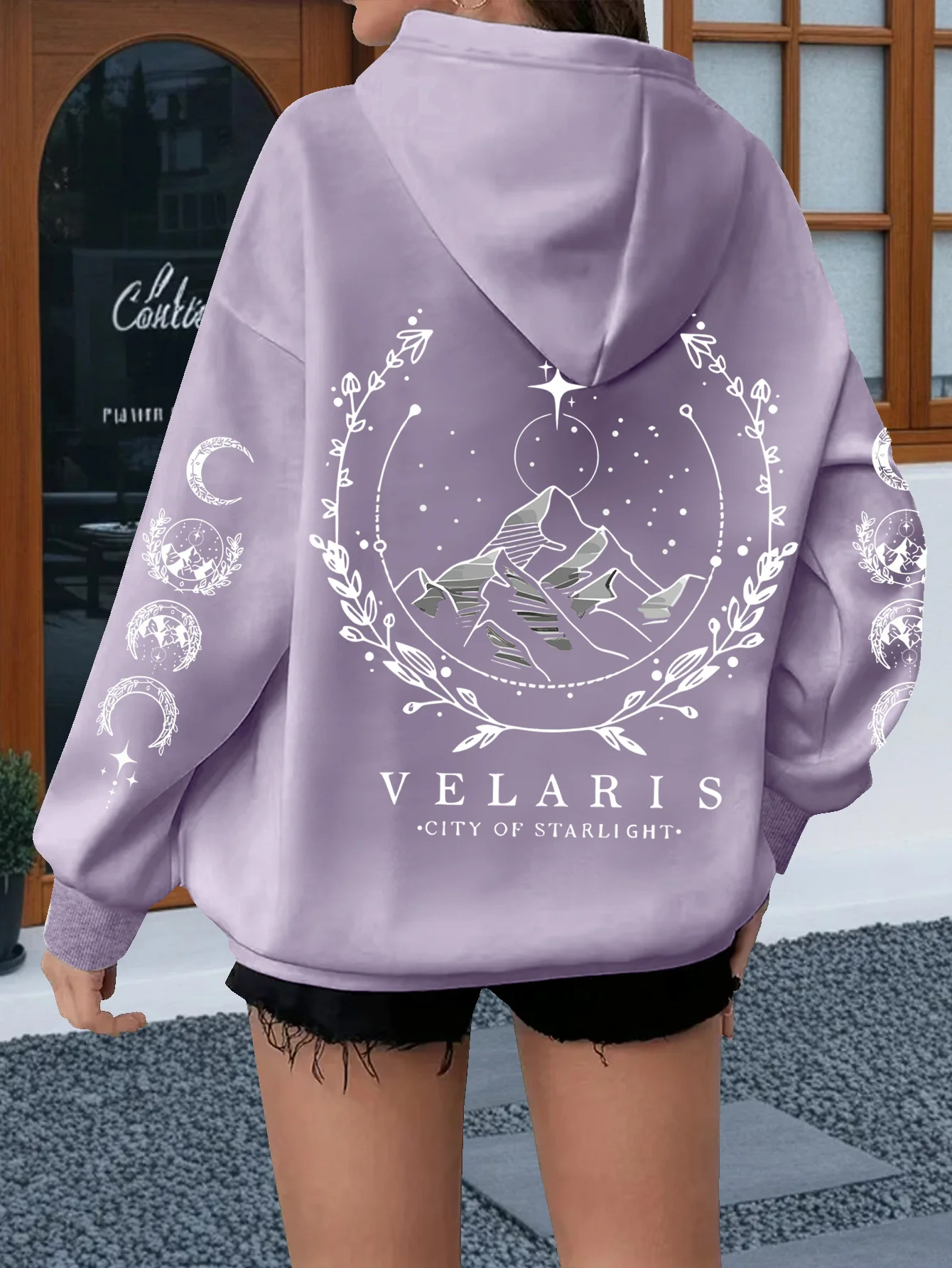 Sudadera con capucha con estampado de sol y luna para mujer, Jersey informal, Tops de manga larga, diseño de sol, luna y montaña, sudadera gráfica para mujer