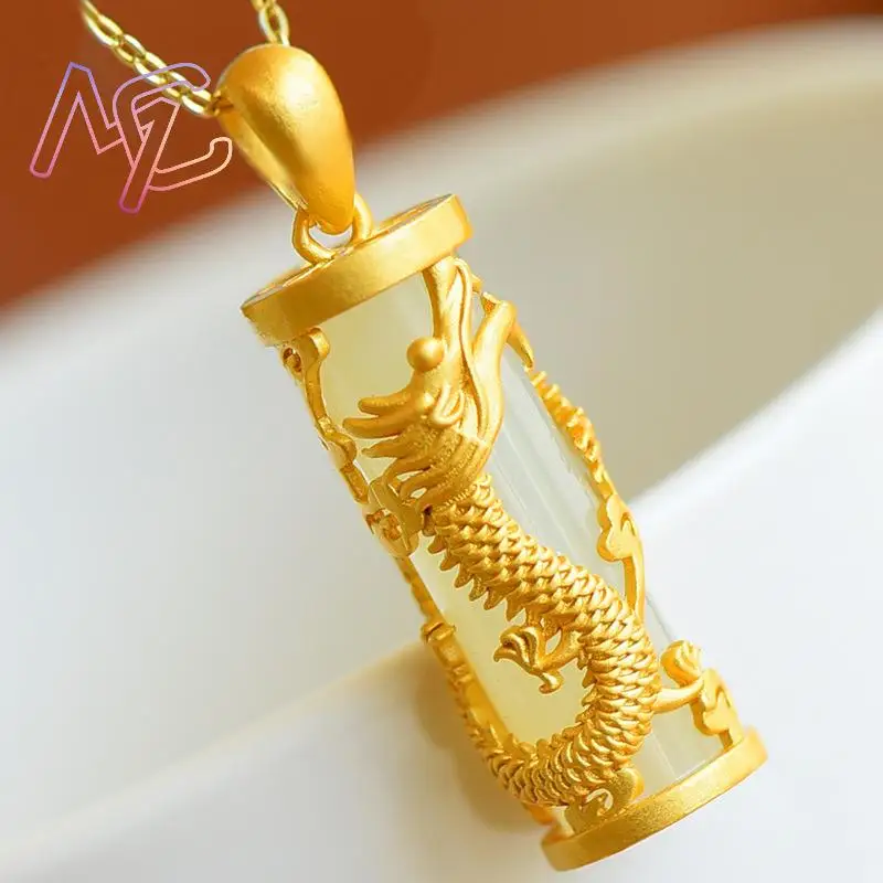 Natural Jade Dragon Phoenix Pendant Necklace Gifts for Women Charm Designer Real Jewelry Luxury Stone Talismans Lucky