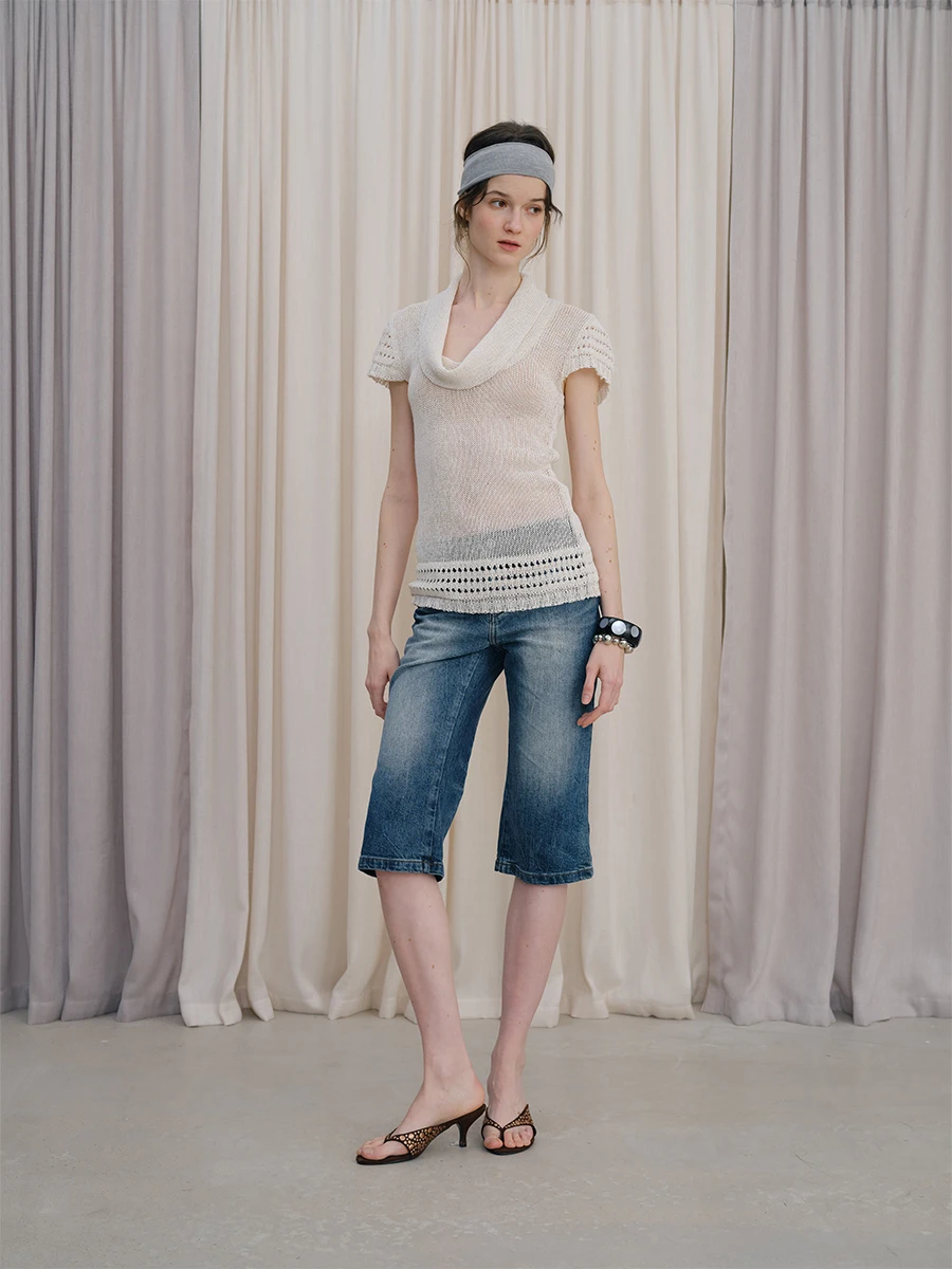 

Женский топ DKZ Commuter Sle с коротким рукавом, вязаный, ажурный, весна-лето, новинка, для ношения под одеждой, из смесового полиэстера, стандартный крой