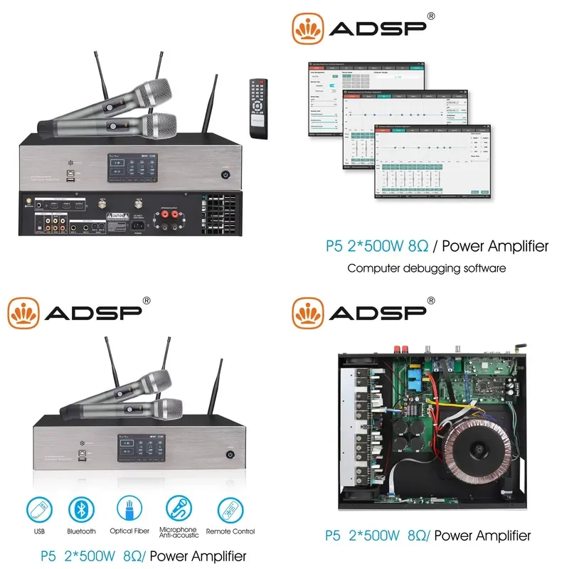 for 2x500W 3 in 1 Karaoke Amplifier Mixer with Wireless Microphone System High Quality Home Party Sound Audio Equipment