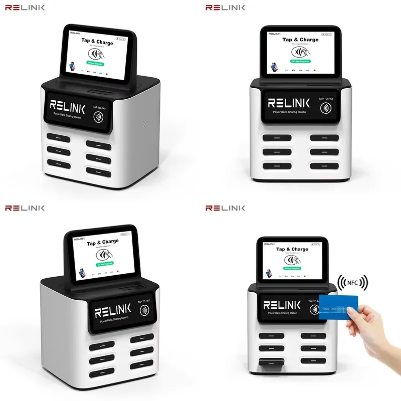 2026 Relink Shared Powerbank Rental Station with Charging Micro USB NFC & 40W Fast Charging Advertising Screen
