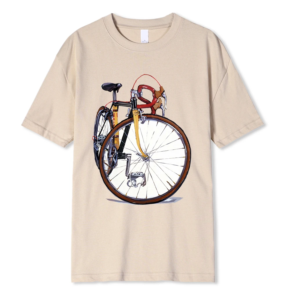 Fixed Gear Bicycle Cyclist Painting T-Shirt New Summer Men Short Sleeve Road Bike Sport Lover White Casual Boy Tees Vintage Tops