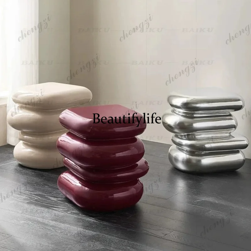 Nordic pebbles stacked special-shaped art corner few fiberglass living room sofa storage small coffee table model room