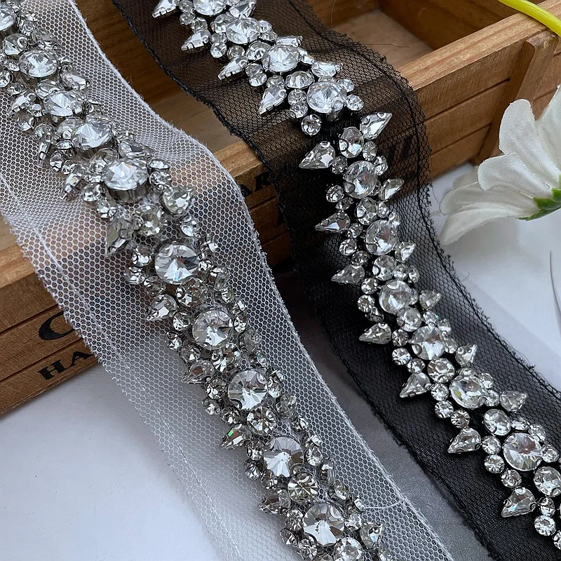 

5 ярдов швейная кружевная бейка со стразами, стеклянные бусины ручной работы, блестящая лента для изготовления платьев, украшения пояса