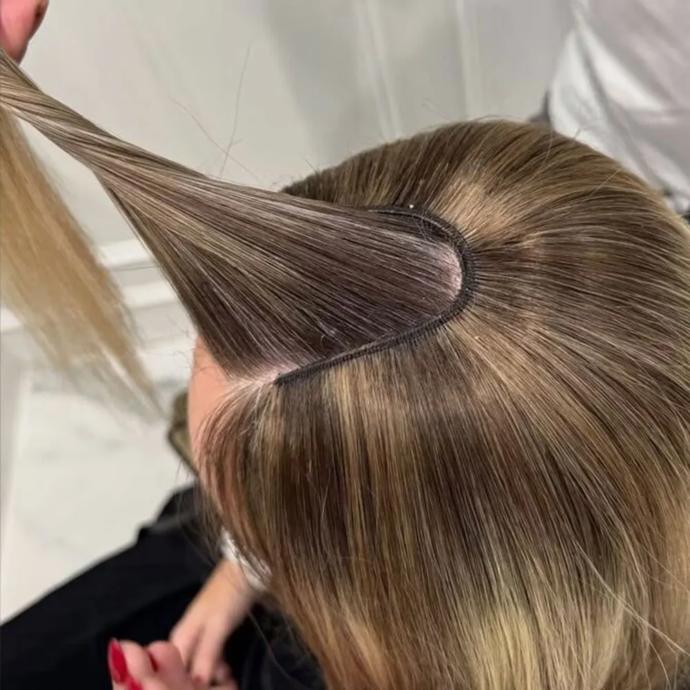V-förmige Clip-In Echthaar-Extensions, unsichtbare braun-blonde Highlight-Toppers für Frauen, glattes brasilianisches Remy-Haar, 16 Zoll